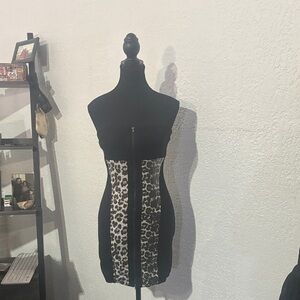 Chic Strapless Black and Leopard Print Dress